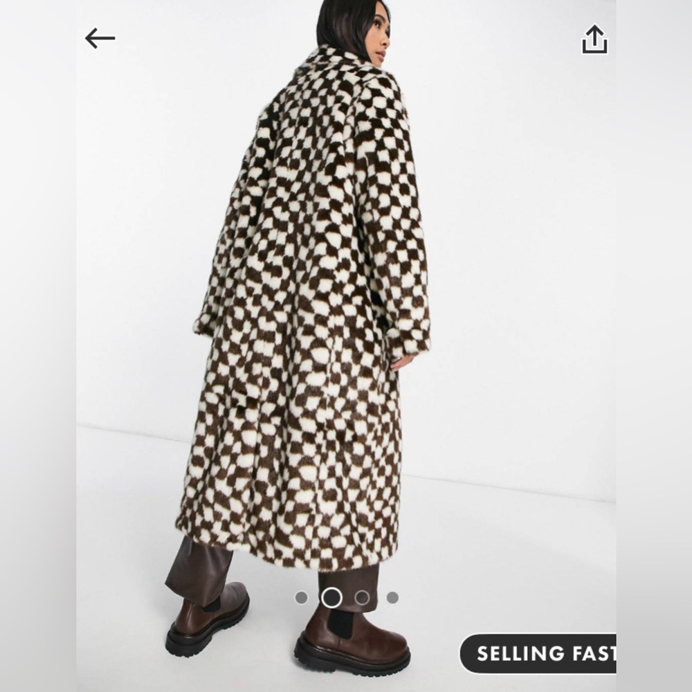 Checkered faux fur super warm Long Coat